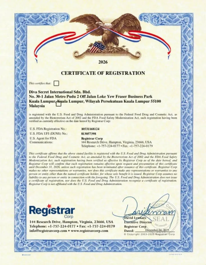 US FDA Certificate of Registration