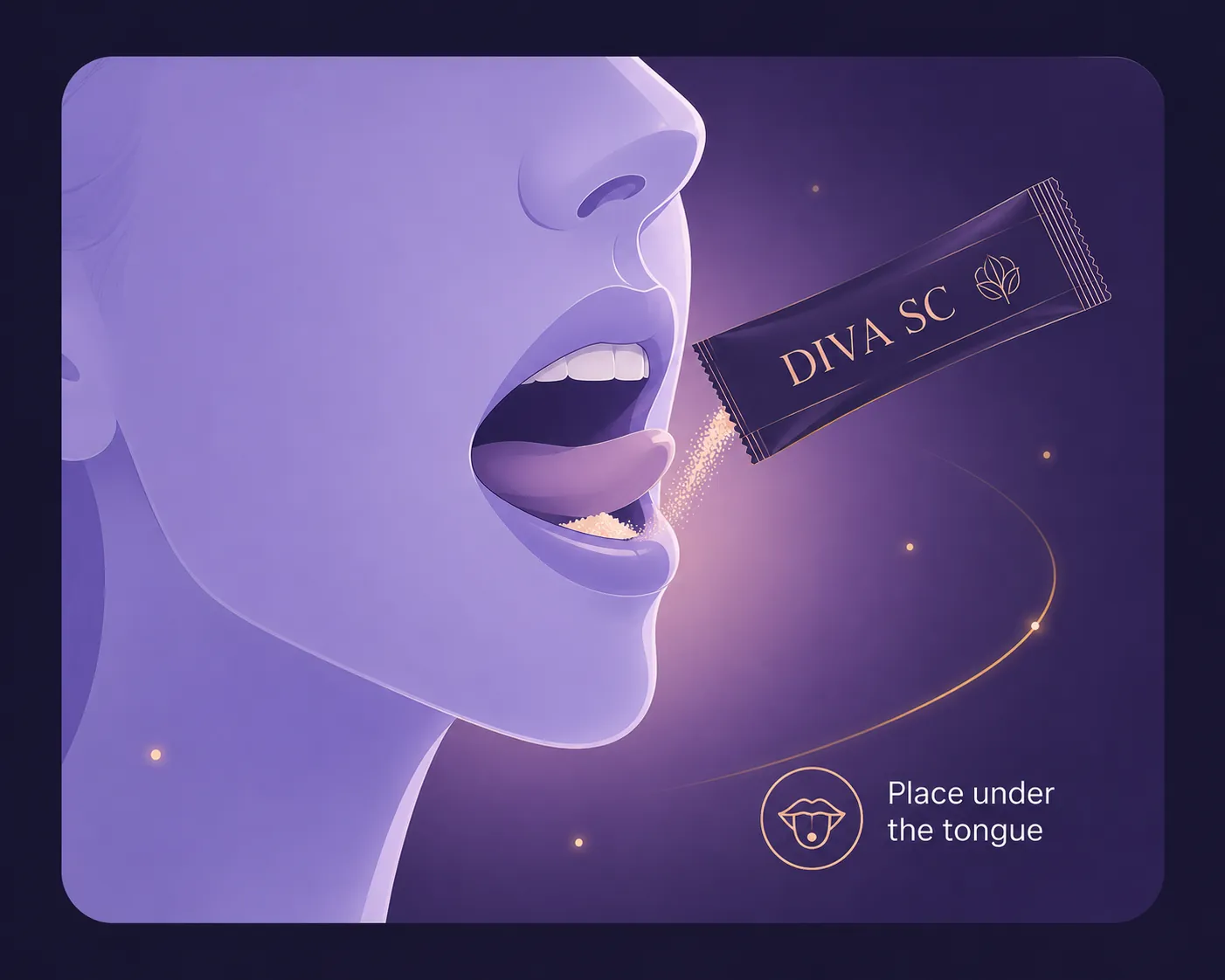 Place sachet under the tongue — sublingual method illustration